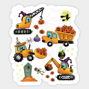 Halloween Construction Crane Truck Pumpkin Sticker